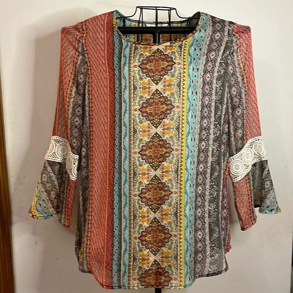 Krazy Kat Size Large Multi Fall Colored Polyester Blouse